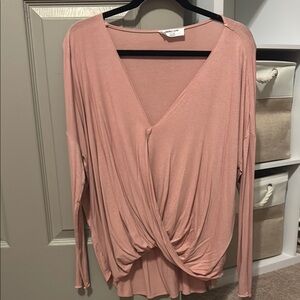 Pink V-Neck Drape Top